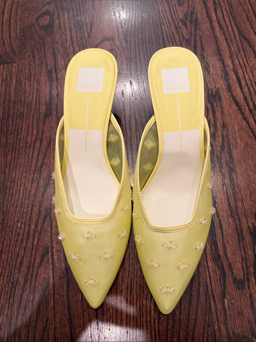 Dolce Vita Yellow Embroidered Pointed-Toe Mules - Picture 2 of 4